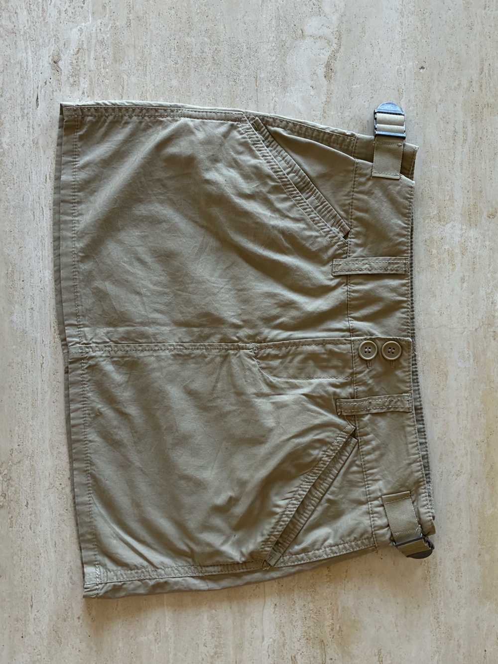 Khaki Cotton Mini Skirt with Side Buckles